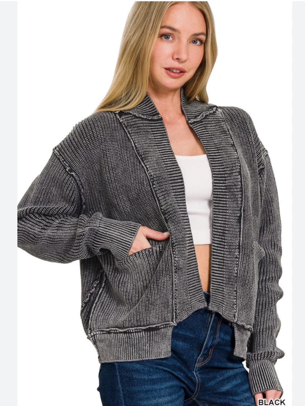 Festi Women's Gray Striped Grunge Knit Cardigan sz 2 Oversize Fit